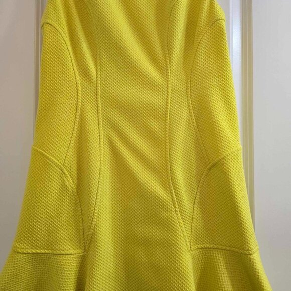 Betsey Johnson Dress - Yellow Textured Knit Stretch with Ruffle Hem - Picture 4 of 10